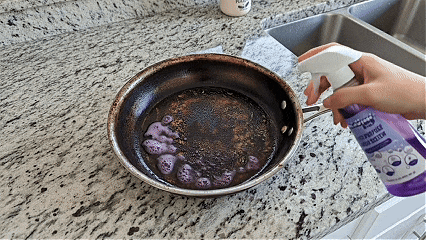 Burnt pan before after
